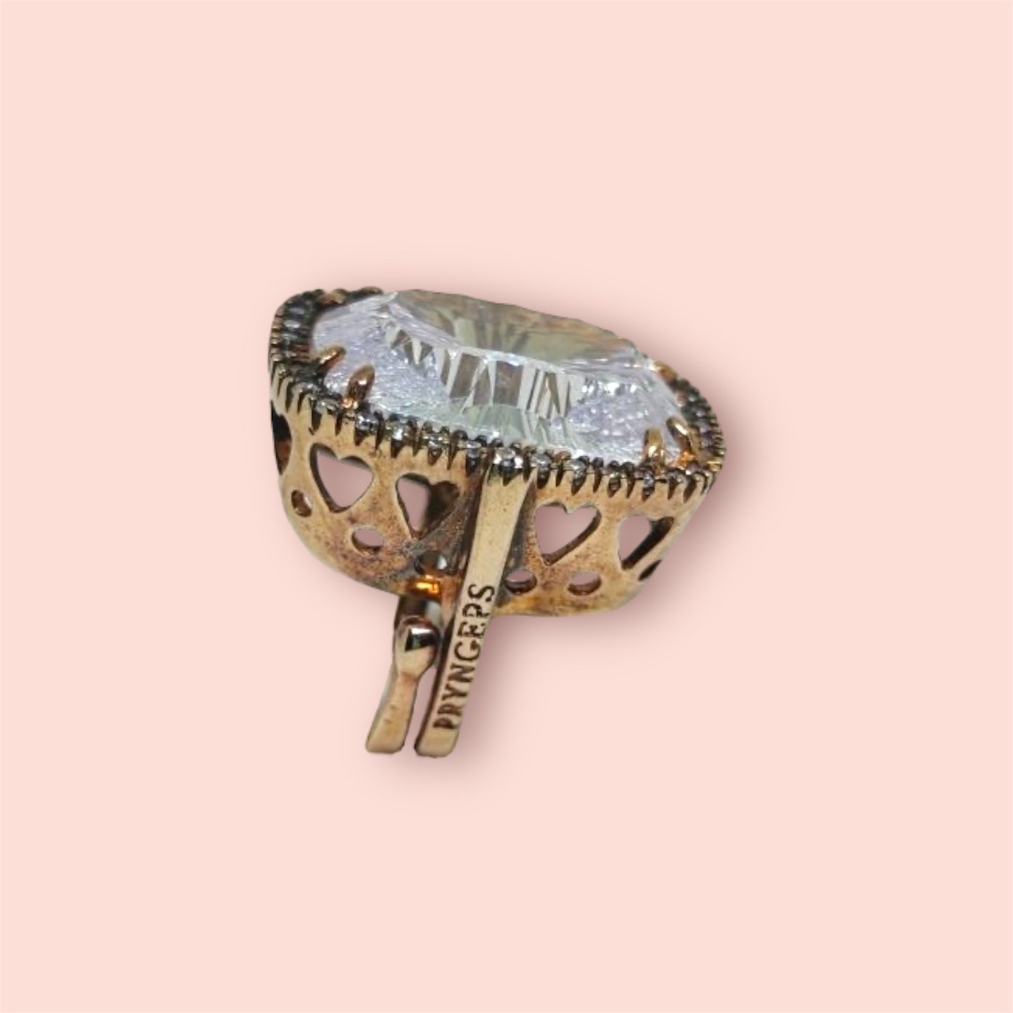 Anello Pryngeps in Argento Rosato con Cristallo Rettangolare Bianco e Zirconi Bianchi