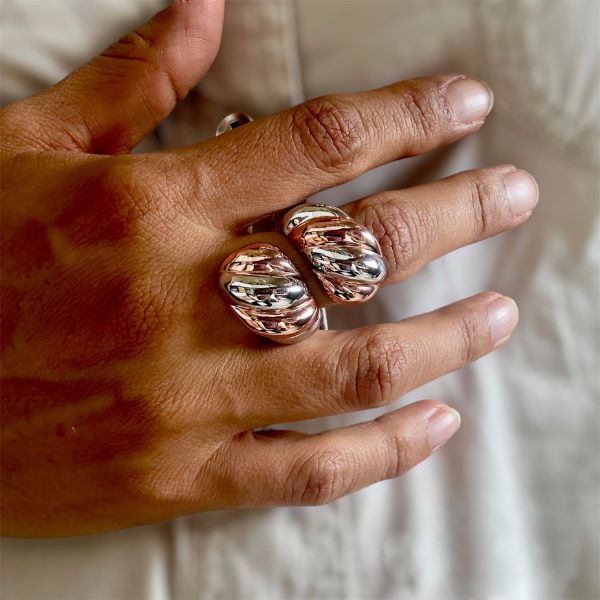 Anello Argento925 Bicolor Bianco e Rosa Stile Contrariè