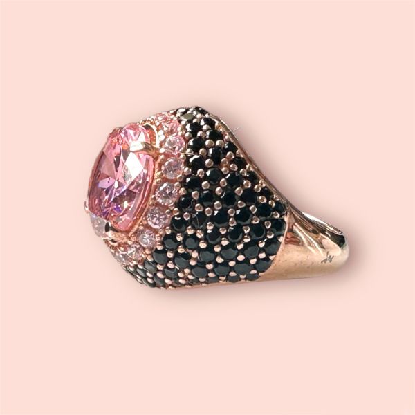 Anello Argento925 Rosato Zirconi Rosa e Neri