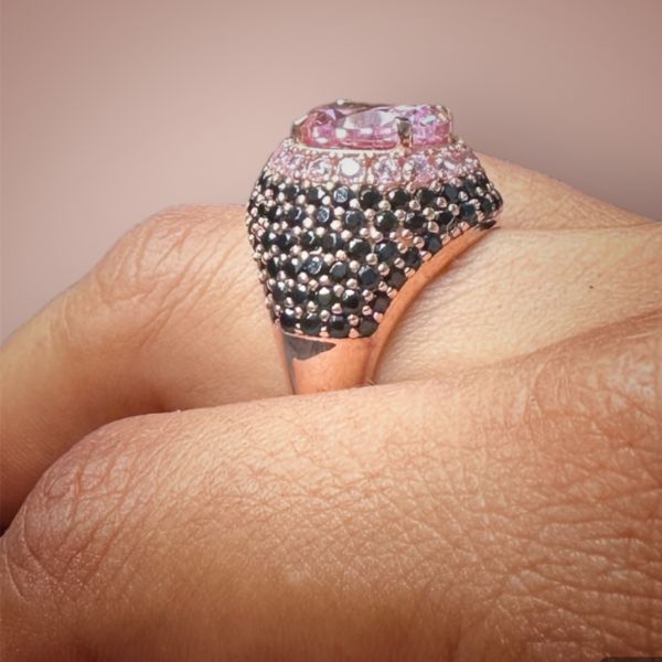 Anello Argento925 Rosato Zirconi Rosa e Neri
