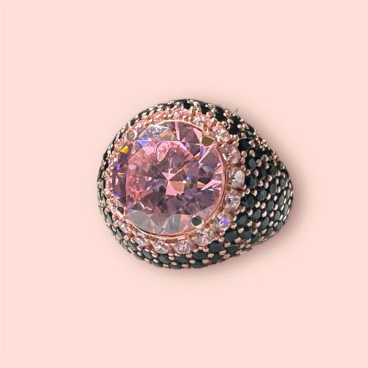 Anello Argento925 Rosato Zirconi Rosa e Neri