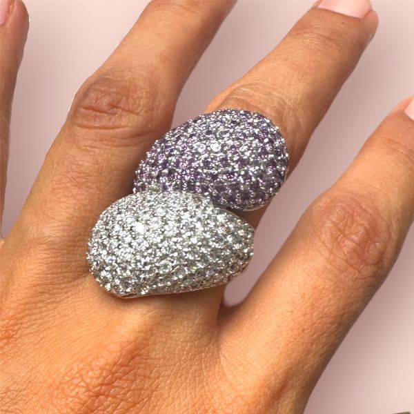 Anello Argento925 Contrariè con Pavé di Zirconi Bianchi e Lillà