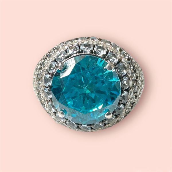 Anello in Argento925 con Zirconi Azzurro E Bianchi