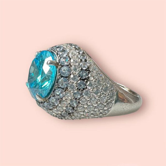 Anello in Argento925 con Zirconi Azzurro E Bianchi