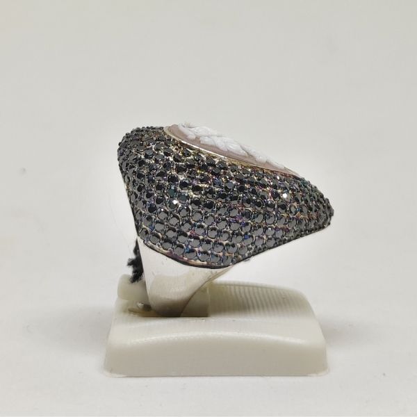 Anello In Argento925 Cammeo Goccia Zirconi Neri