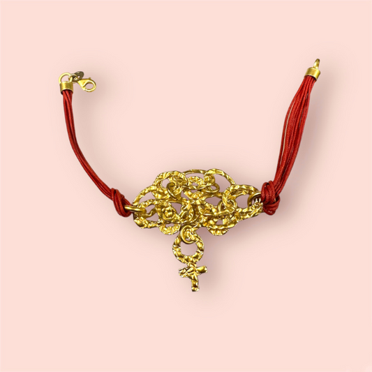 Bracciale Pryngeps Argento925 Dorato con Cordino Rosso