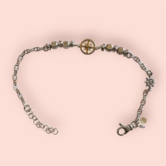 Bracciale Uomo Argento925 e Oro9Kt rosa dei venti