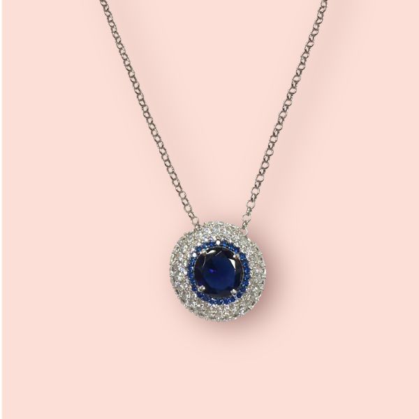 Collana Argento925 con Ciondolo di Zirconi blu e bianchi