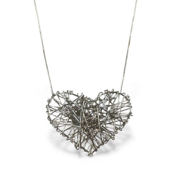 Collana Oro750 Bianco Cuore con diamanti