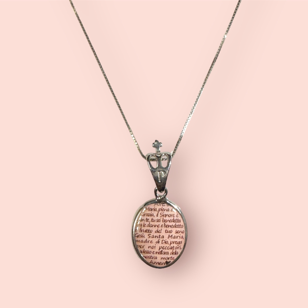 Collana Pryngeps Preghiera AveMaria Argento Rosa