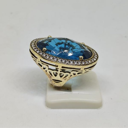 Anello Pryngeps in Argento Dorato con Cristallo Blu e Zirconi Bianchi