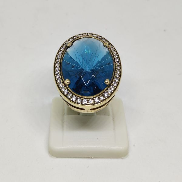 Anello Pryngeps in Argento Dorato con Cristallo Blu e Zirconi Bianchi