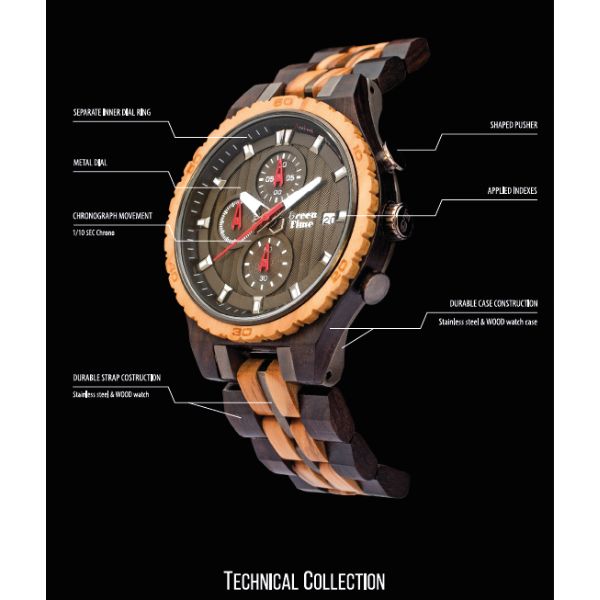 GREENTIME Technical Collection Zebrano-Ebano 43mm ZW106A