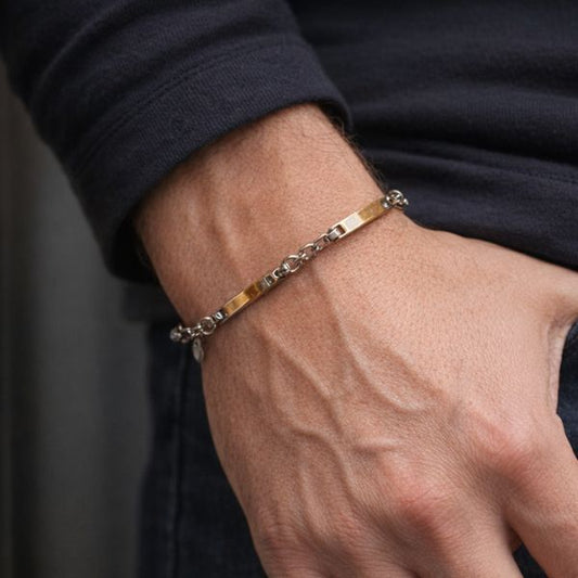 Bracciale Uomo Argento925 e Oro9Kt con piastrine
