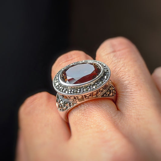 Anello argento925 Quarzo Fumè e marcasite